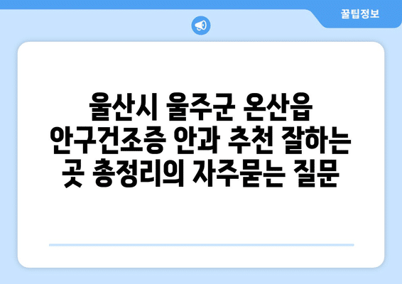울산시 울주군 온산읍 안구건조증 안과 추천 잘하는 곳 총정리