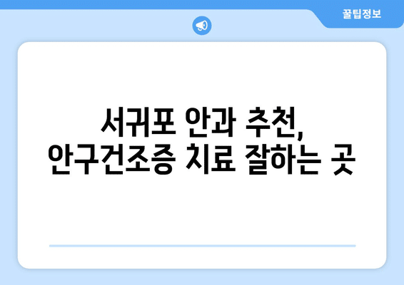 제주도 서귀포시 천지동 안구건조증 안과 추천 잘하는 곳 총정리