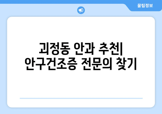 대전시 서구 괴정동 안구건조증 안과 추천 잘하는 곳 총정리