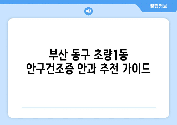 부산시 동구 초량1동 안구건조증 안과 추천 잘하는 곳 총정리