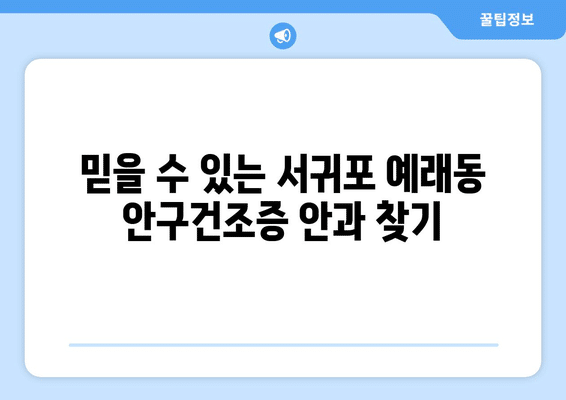 제주도 서귀포시 예래동 안구건조증 안과 추천 잘하는 곳 총정리