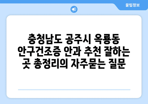 충청남도 공주시 옥룡동 안구건조증 안과 추천 잘하는 곳 총정리