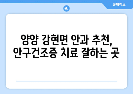 강원도 양양군 강현면 안구건조증 안과 추천 잘하는 곳 총정리