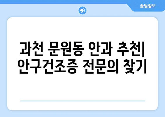 경기도 과천시 문원동 안구건조증 안과 추천 잘하는 곳 총정리
