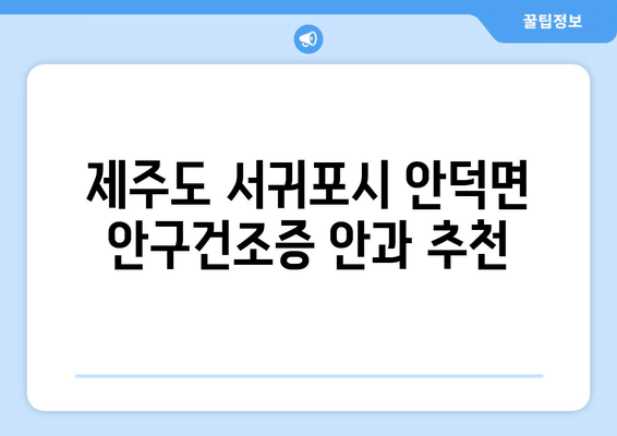 제주도 서귀포시 안덕면 안구건조증 안과 추천 잘하는 곳 총정리
