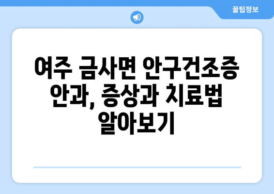 경기도 여주시 금사면 안구건조증 안과 추천 잘하는 곳 총정리
