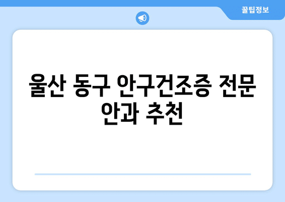 울산시 동구 남목1동 안구건조증 안과 추천 잘하는 곳 총정리