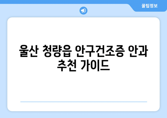 울산시 울주군 청량읍 안구건조증 안과 추천 잘하는 곳 총정리