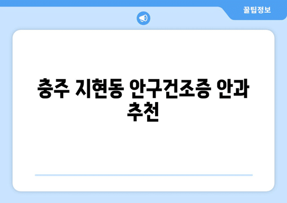 충청북도 충주시 지현동 안구건조증 안과 추천 잘하는 곳 총정리