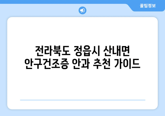 전라북도 정읍시 산내면 안구건조증 안과 추천 잘하는 곳 총정리