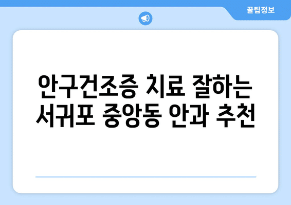 제주도 서귀포시 중앙동 안구건조증 안과 추천 잘하는 곳 총정리