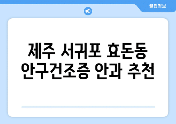 제주도 서귀포시 효돈동 안구건조증 안과 추천 잘하는 곳 총정리