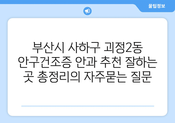 부산시 사하구 괴정2동 안구건조증 안과 추천 잘하는 곳 총정리