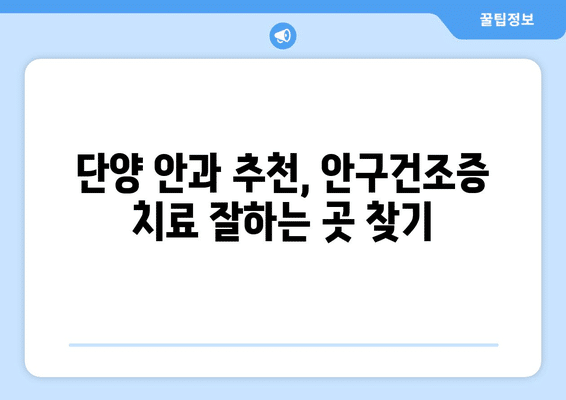 충청북도 단양군 단양읍 안구건조증 안과 추천 잘하는 곳 총정리
