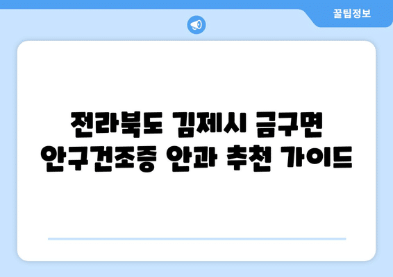 전라북도 김제시 금구면 안구건조증 안과 추천 잘하는 곳 총정리