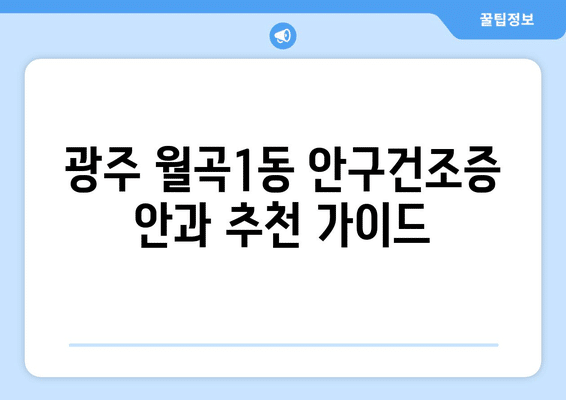 광주시 광산구 월곡1동 안구건조증 안과 추천 잘하는 곳 총정리