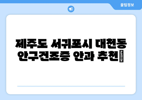 제주도 서귀포시 대천동 안구건조증 안과 추천 잘하는 곳 총정리