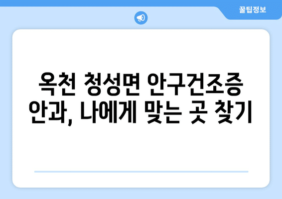 충청북도 옥천군 청성면 안구건조증 안과 추천 잘하는 곳 총정리