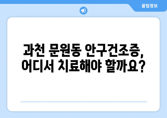 경기도 과천시 문원동 안구건조증 안과 추천 잘하는 곳 총정리