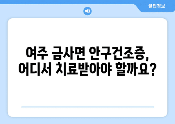 경기도 여주시 금사면 안구건조증 안과 추천 잘하는 곳 총정리