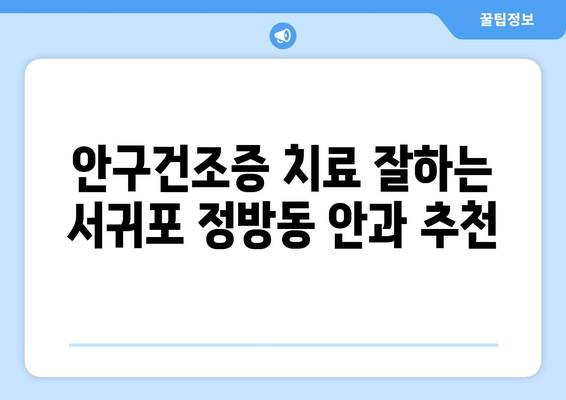 제주도 서귀포시 정방동 안구건조증 안과 추천 잘하는 곳 총정리