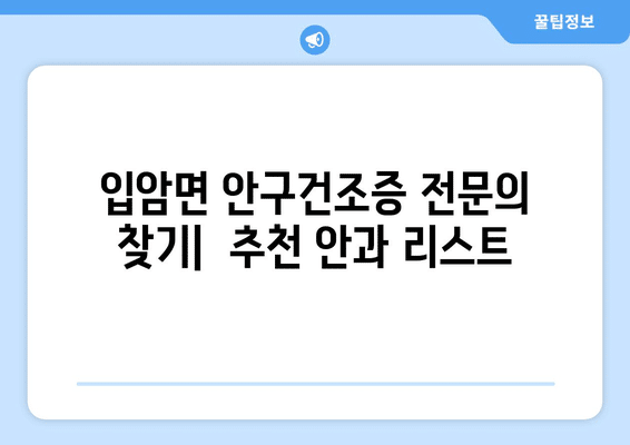 전라북도 정읍시 입암면 안구건조증 안과 추천 잘하는 곳 총정리