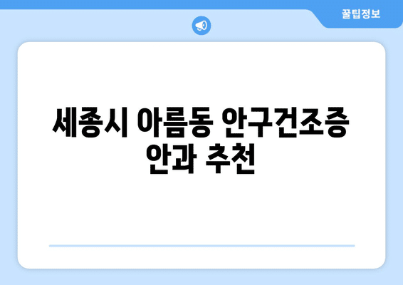 세종시 세종특별자치시 아름동 안구건조증 안과 추천 잘하는 곳 총정리