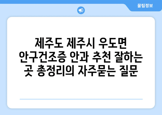 제주도 제주시 우도면 안구건조증 안과 추천 잘하는 곳 총정리