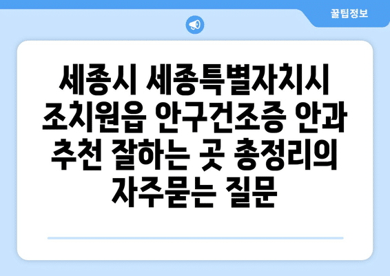 세종시 세종특별자치시 조치원읍 안구건조증 안과 추천 잘하는 곳 총정리