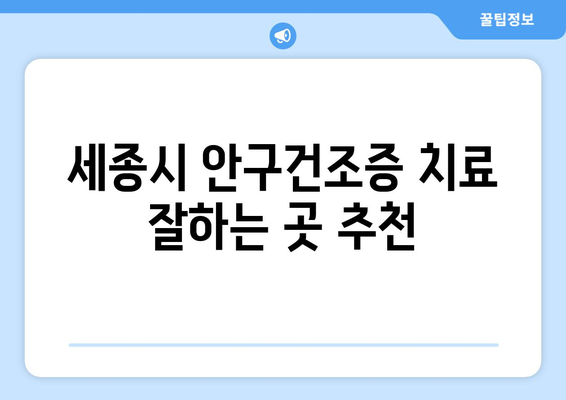 세종시 세종특별자치시 연동면 안구건조증 안과 추천 잘하는 곳 총정리
